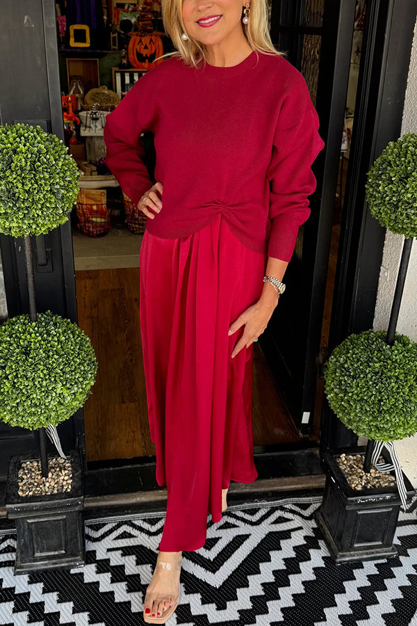 red sweater dress set Holiday Muse Cable Knit Sweater Mini Dress in Red L / Red