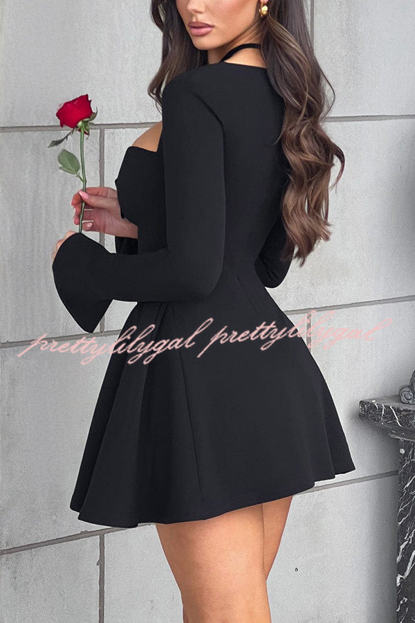 Paris Dream Sweetheart Knotted Neck Long Sleeve Stretch Mini Dress