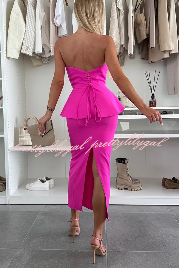 Sexy Tube Backless Lace-up Top and Slim Slit Midi Skirt Set