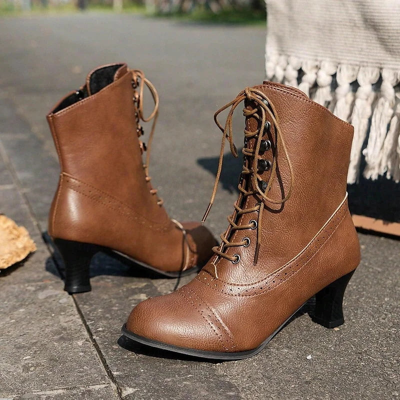 British Style Thick Heel Mid Calf Boots