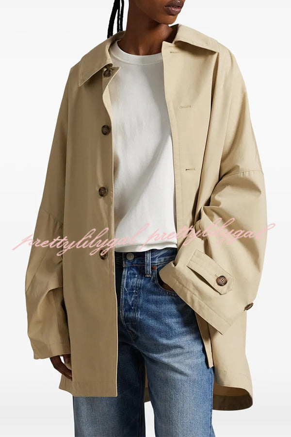 Timeless Fashion Button-breasted Wide Sleeve Pocket Twill A-line Jacket