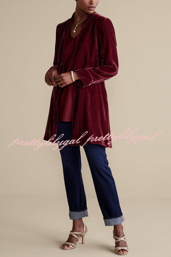 Solid Color Velvet Long-sleeved Loose Mid-length Coat