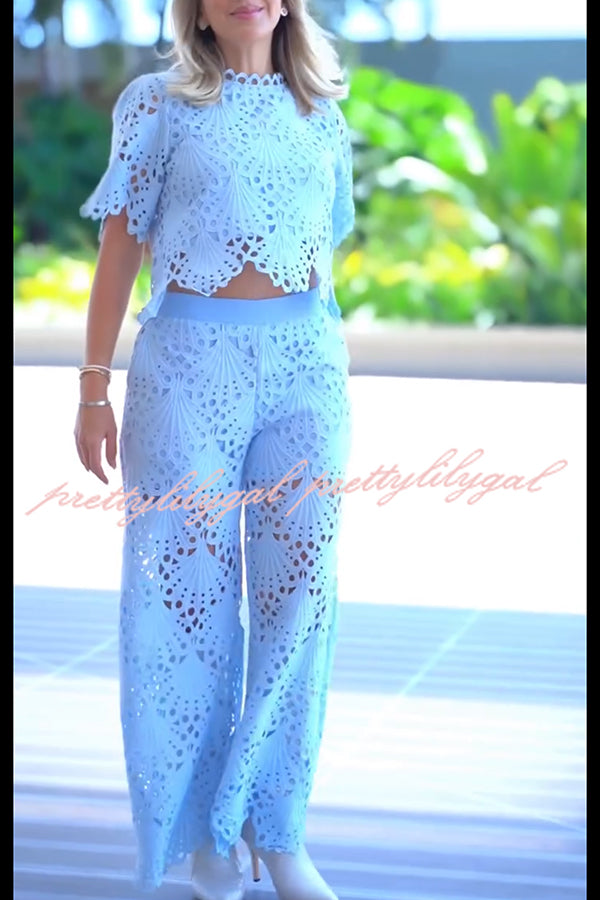 Eliose Scallop Cutout Embroidery Lace Short Sleeve Loose Top