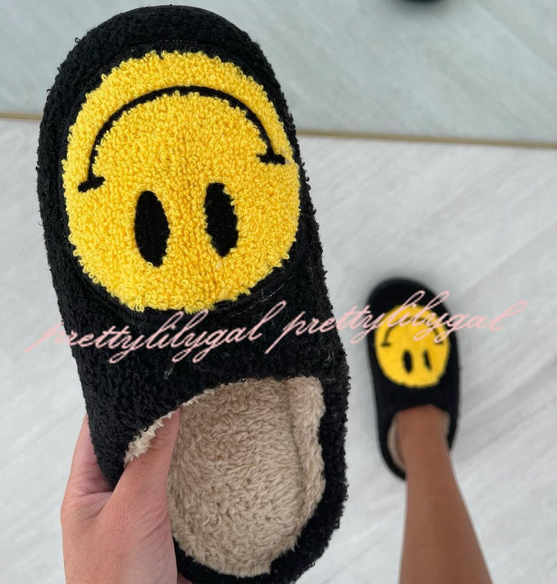 Smiley plush slippers