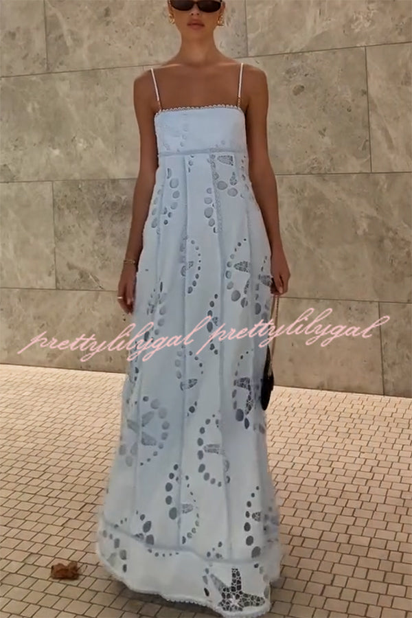 Simona Embroidered Starfish Pattern Backless Tie-up Slip Maxi Dress