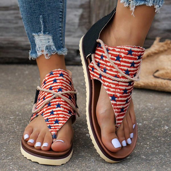 Independence Day Summer New Printed Back Zipper Roman Beach Sandals