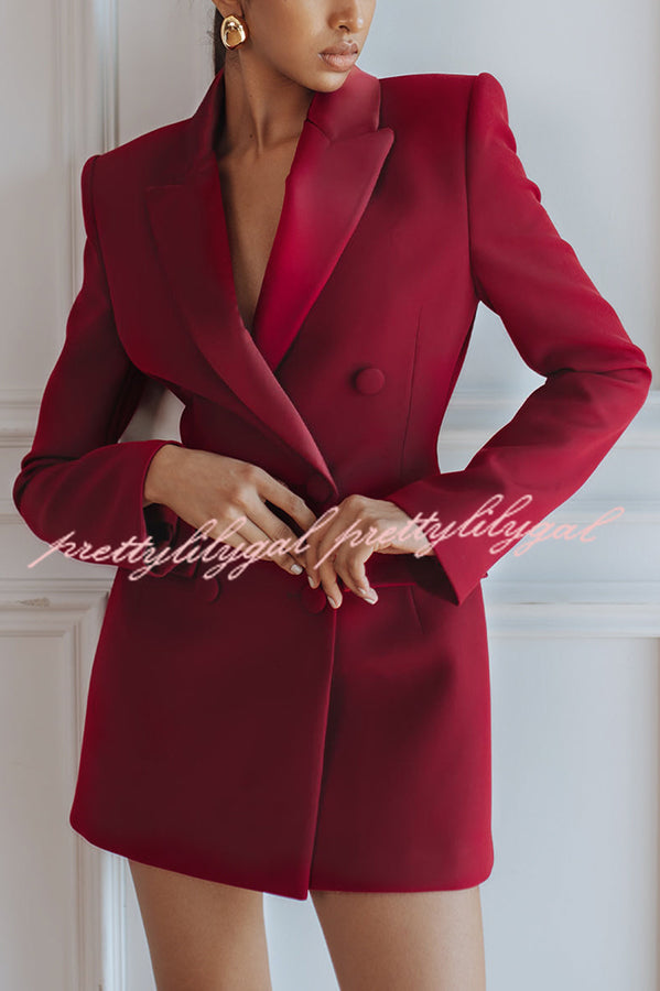Modern Evening Gown Satin Lapel Button Long Sleeve Tuxedo-style Blazer Mini Dress