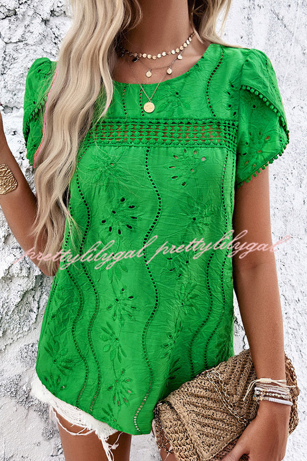 Stunning Cutout Jacquard Short Sleeve Top