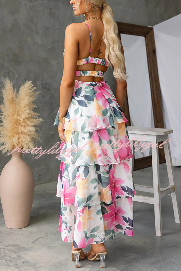 Dreamy Destiny Floral Print Elastic Back Tiered Maxi Dress