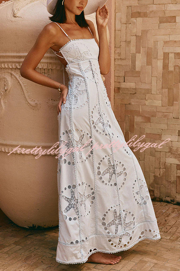 Simona Embroidered Starfish Pattern Backless Tie-up Slip Maxi Dress