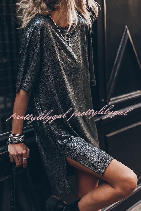 The Dark Sparkly Relaxed Slit T-shirt Mini Dress