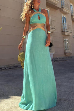 Avery Gold-rimmed Bamboo Cutout Back Tie-up Maxi Dress