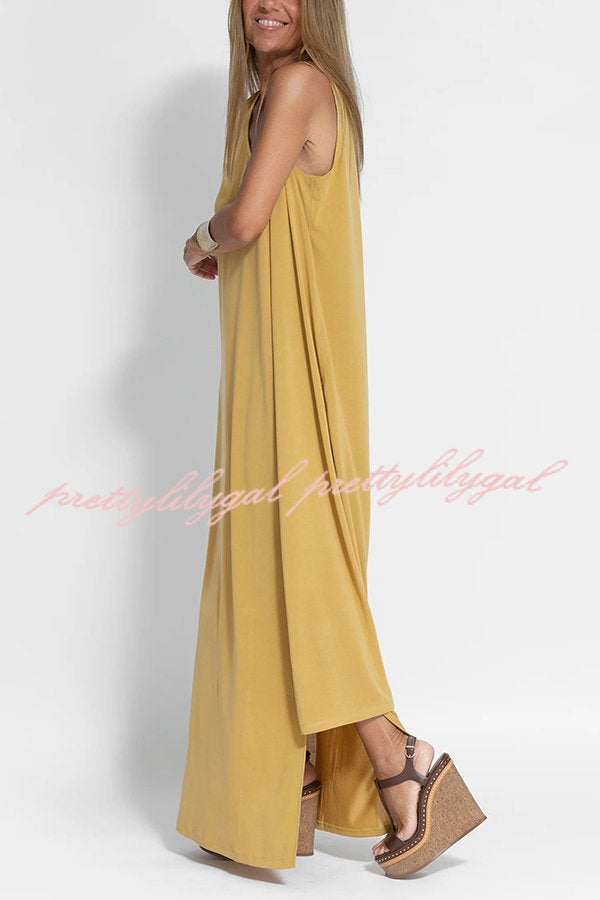 Flawless and Free One Shoulder Relaxed Slit Maxi Dress