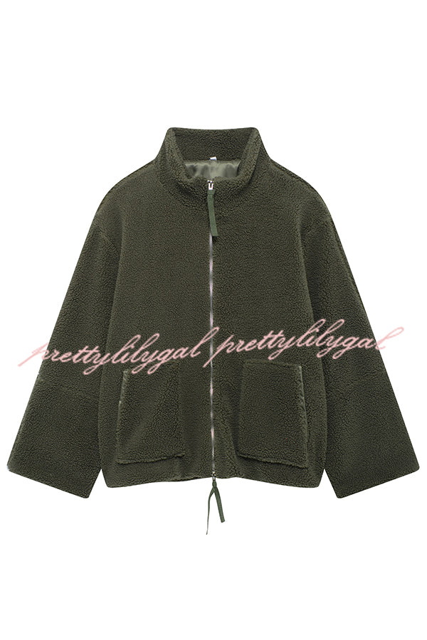 Solid Color Stitching High Collar Long Sleeve Loose Pocket Woolen Coat