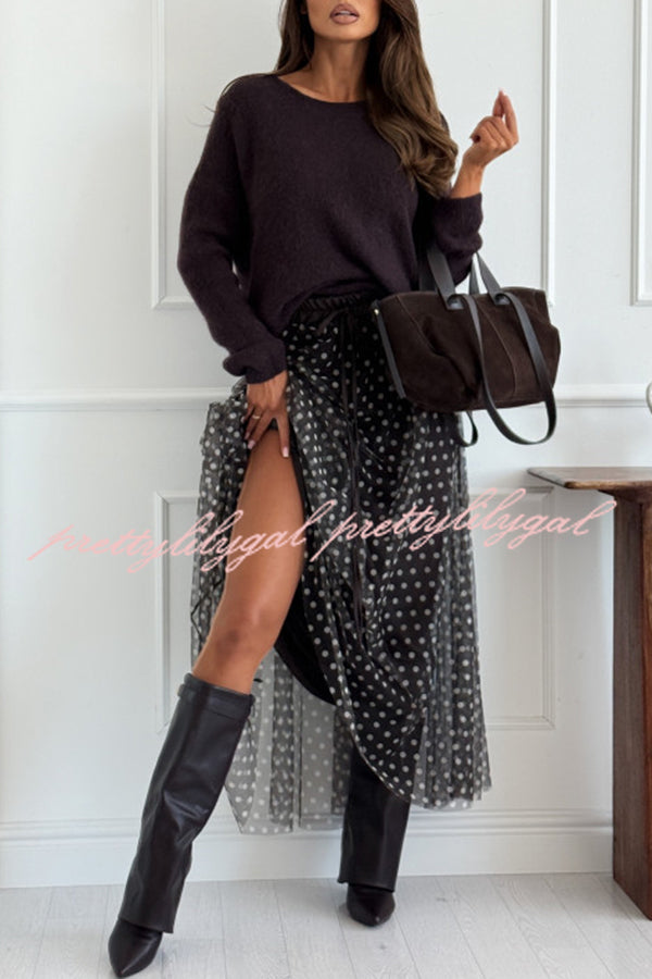 Timeless Treasures Tulle Polka Dot High Rise Elastic Waist Maxi Skirt