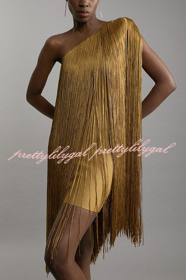 Fashion One-shoulder Slim-fit Elegant Tassel Mini Dress