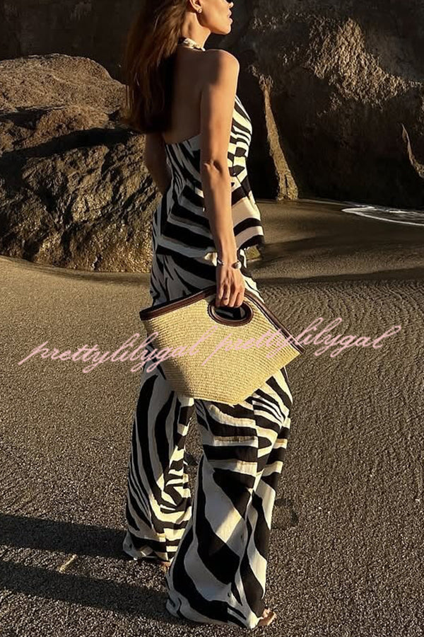 Zebra Print Casual Pocket Wide-leg Pants
