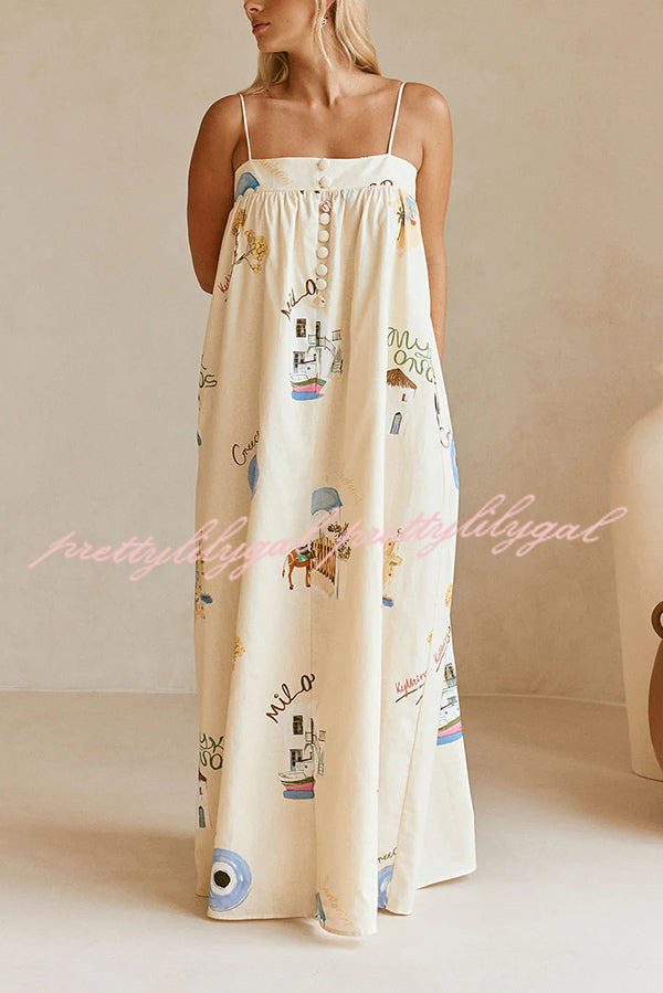 Linen Blend Sling Backless Loose Holiday Maxi Dress