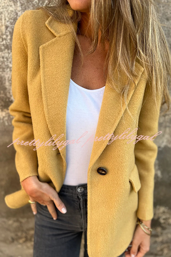 Daytime Perfection Faux Wool Lapel Button Relaxed Blazer