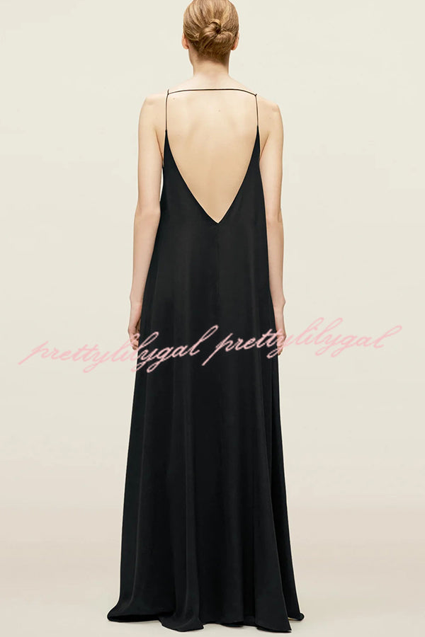 Sexy Satin Cutout Sling Backless Maxi Dress