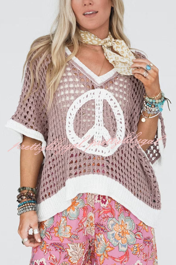 Fashionable V-neck Knitted Hollow Loose Cover-ups