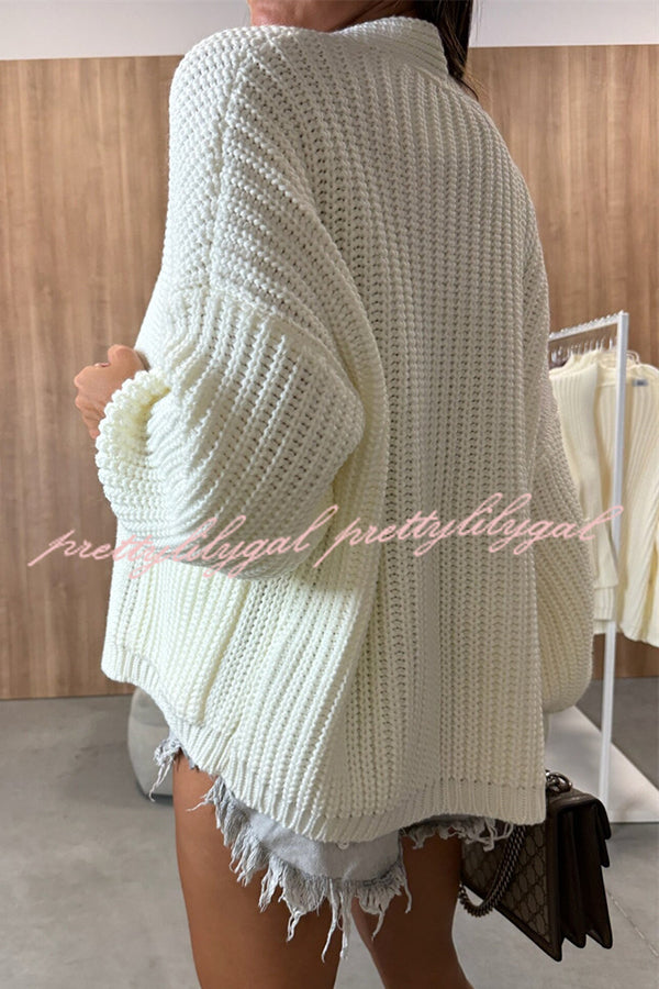 Solid Color V-neck Long-sleeved Casual Knitted Cardigan