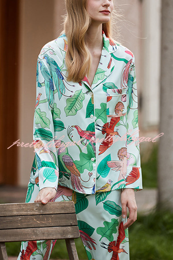 Parrot Print Home Long Sleeved Two-piece Set