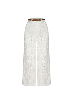 Joyful Bond Crochet Lace Mid Rise Pocketed Wide-leg Pants