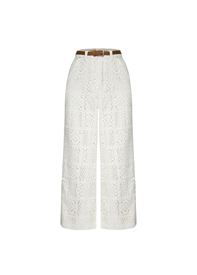 Joyful Bond Crochet Lace Mid Rise Pocketed Wide-leg Pants