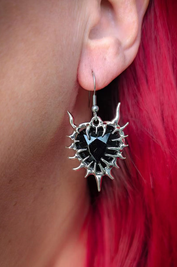 Fashionable Thorn Heart Gemstone Earrings
