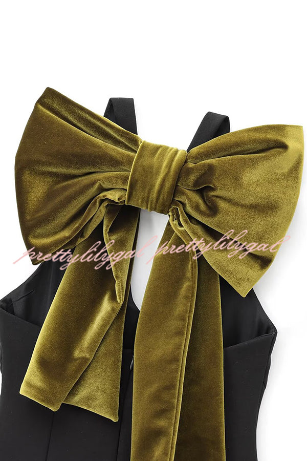 Sweet Party Contrast Back Velvet Bow Detail Mini Dress