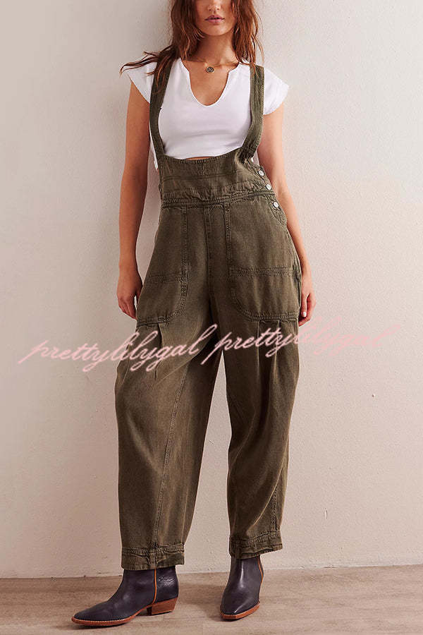 Fashionable Casual Side Pocket Button Loose Denim Overalls