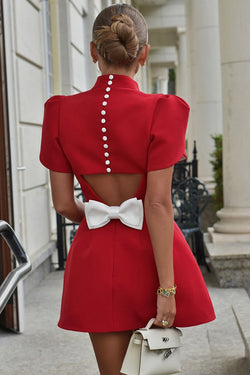 Sweet Moment Slit Short Sleeve Backless Removable Satin Bow Mini Dress prettylilygal Sweet Moment Slit Short Sleeve Backless Removable Satin Bow Mini Dress prettylilygal