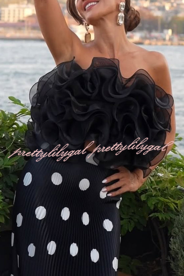 Eye-catching Organza Multi-layer Petal Ruffles Details Strapless Tank