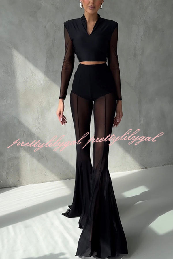 Deep Chic Mesh High Rise Elastic Waist Fishtail Stretch Pants
