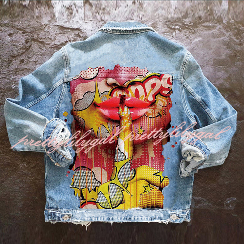 Halloween Print Long Sleeve Denim Jacket