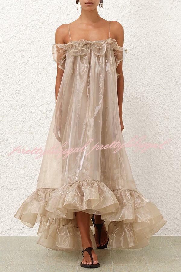 By The Sea Organza Ruffle High Low Hem Slip A-line Maxi Dress