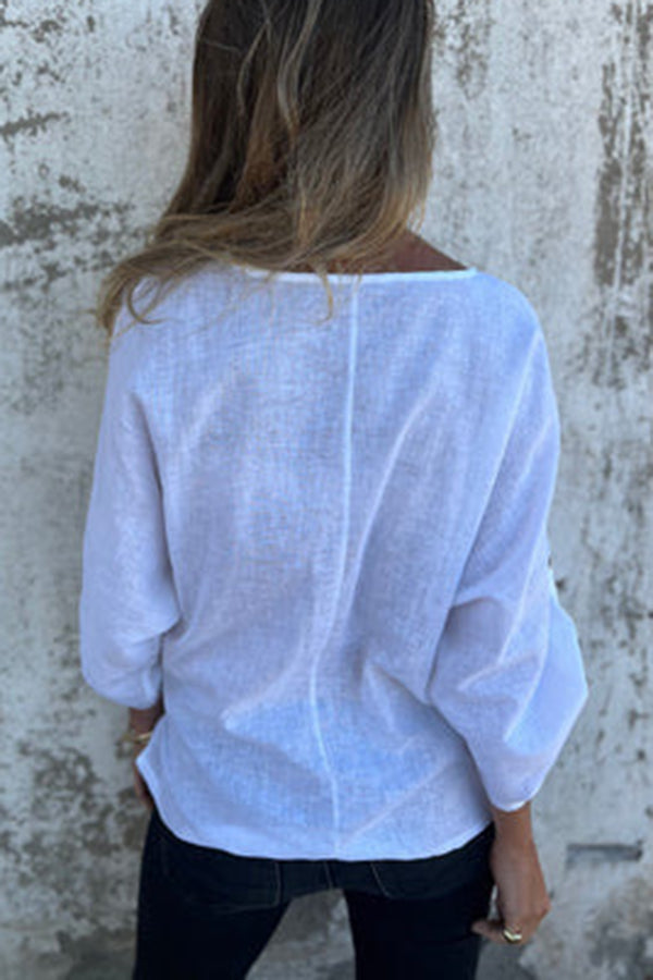 Solid Color Casual Round Neck Loose Knot Top