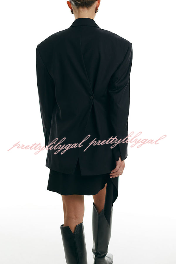 Urban Charm Shoulder Pads Asymmetrical Back Button Lapel Oversized Blazer