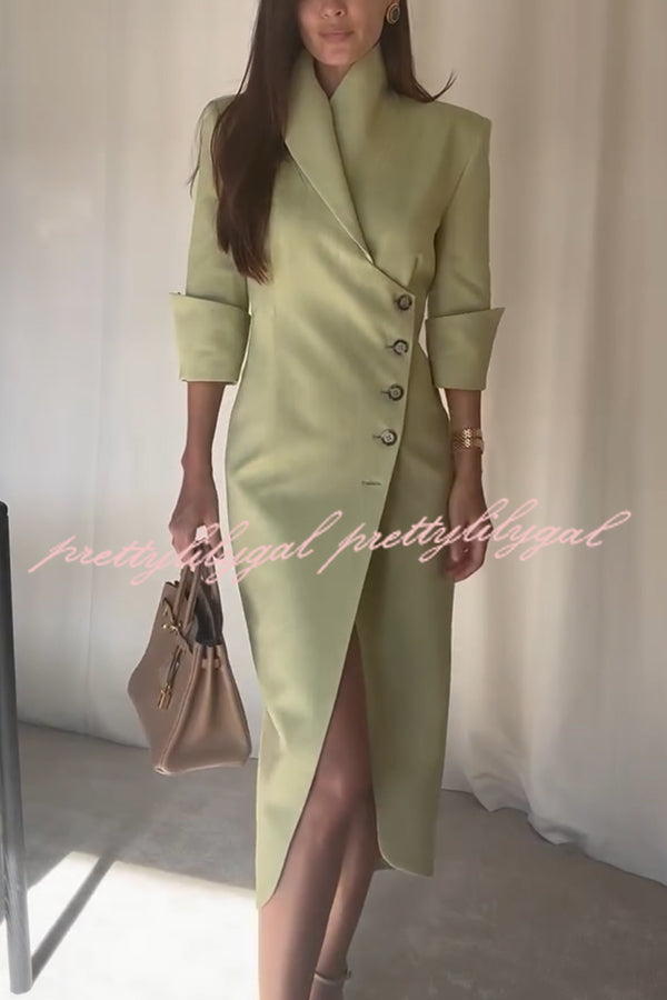 Elegant Look Linen Blend Stand Lapel Neck Half Sleeve Side Button Mid   prettylilygal