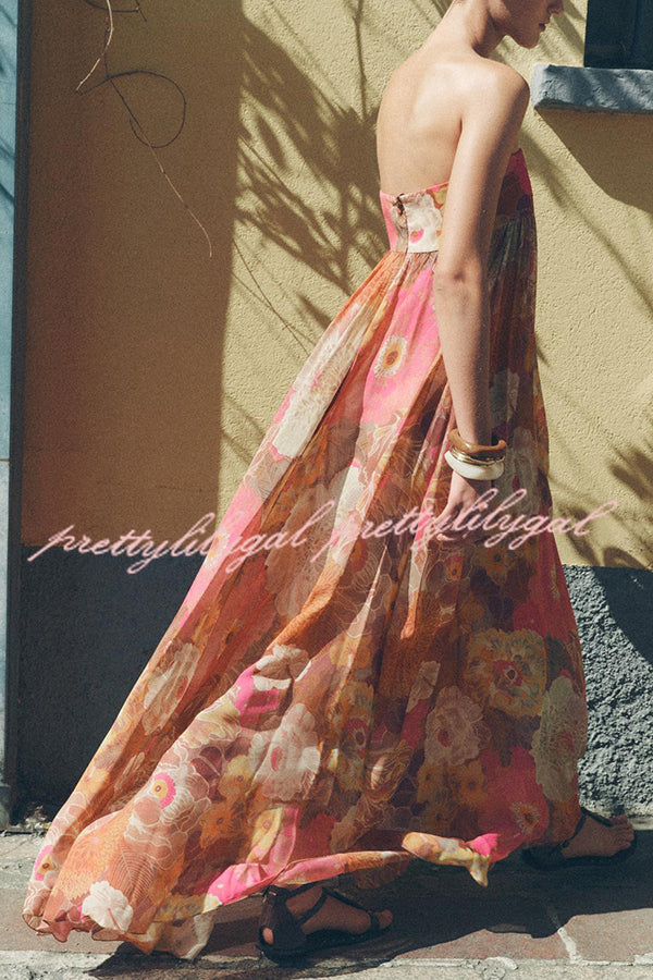 Shelia Ethnic Floral Print Off Shoulder A-line Maxi Dress
