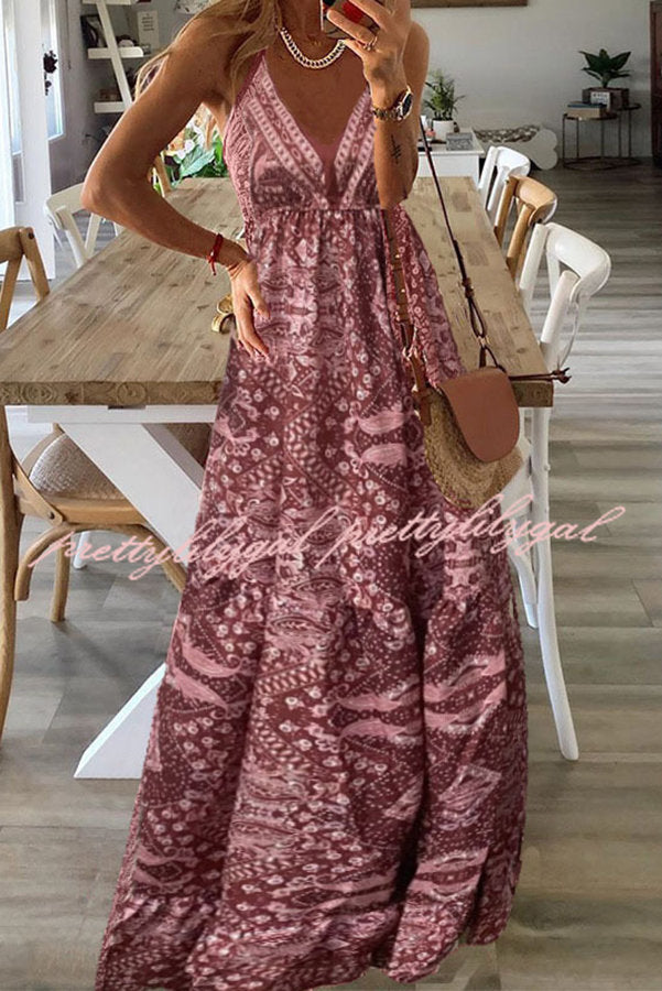 Celeste Boho Printed Strap Elastic Waist Maxi Dresses