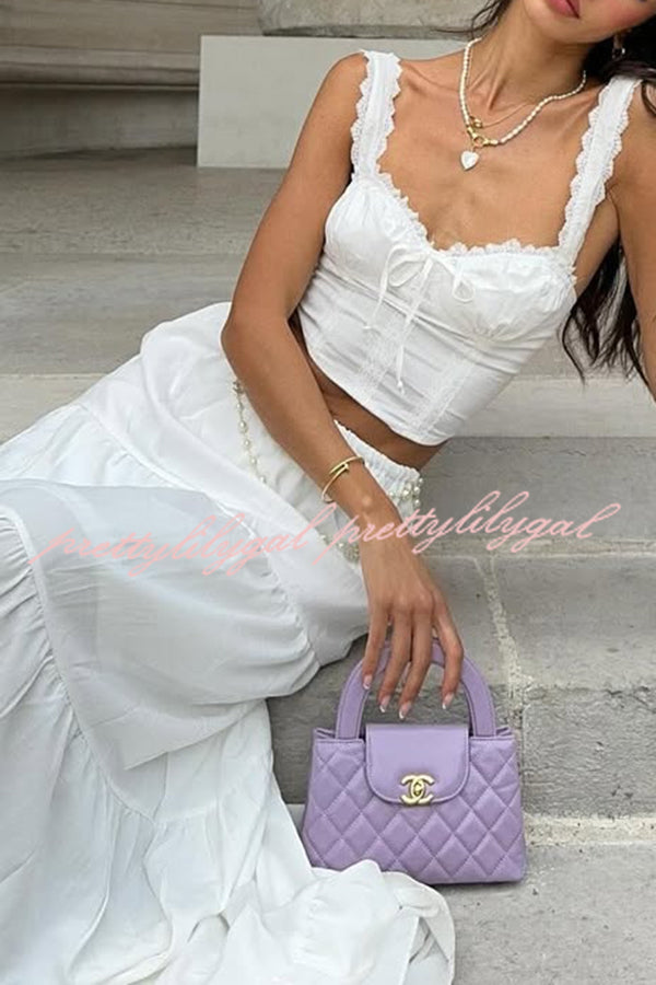 Fashionable Suspender Slim-fit Top and Elastic Waist Stitching Elegant Maxi Skirt Set