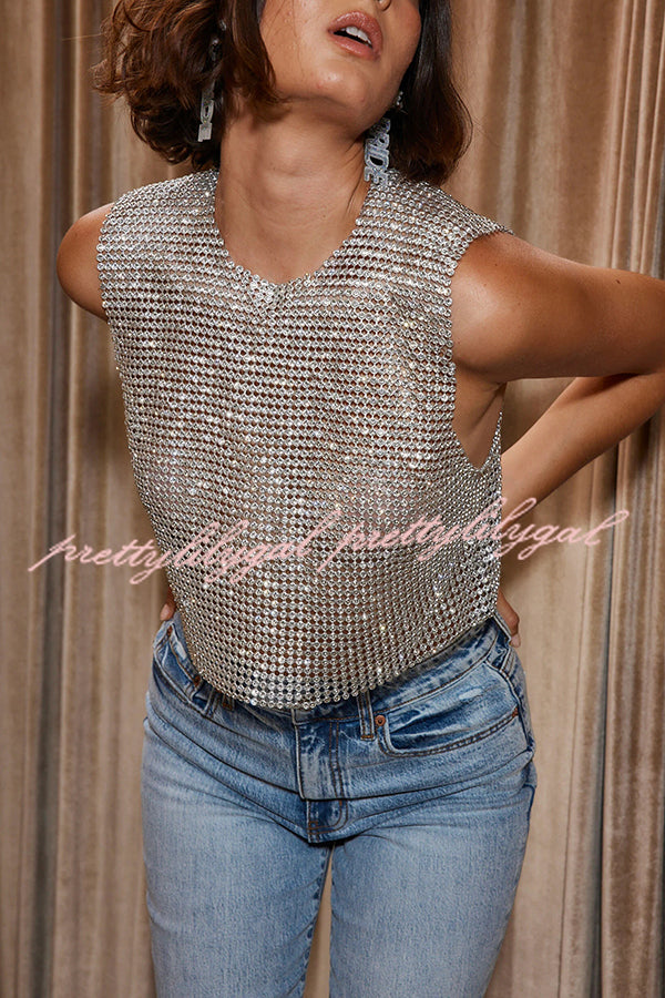 Sexy Metallic Rhinestone Backless Chain Vest
