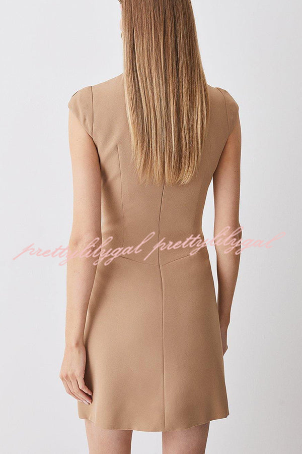 Military Style Cap Sleeve High Neck Patchwork Pleated Hem Mini Dress –  prettylilygal