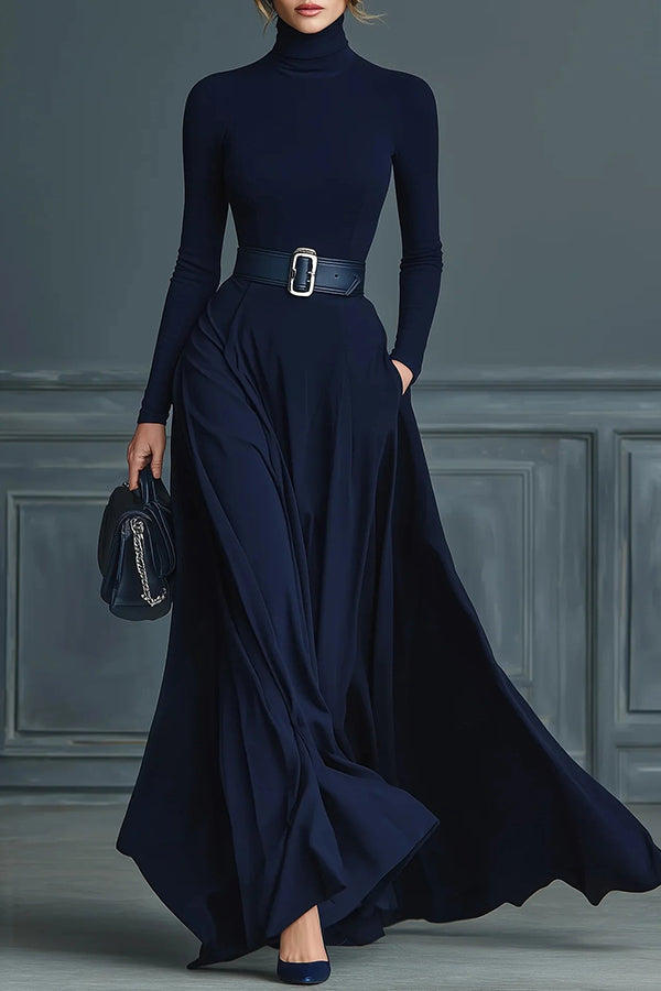 long sleeve maxi dress solid color Solid Color High-neck Long-sleeved Elegant Slim-fit Maxi Dress –  prettylilygal