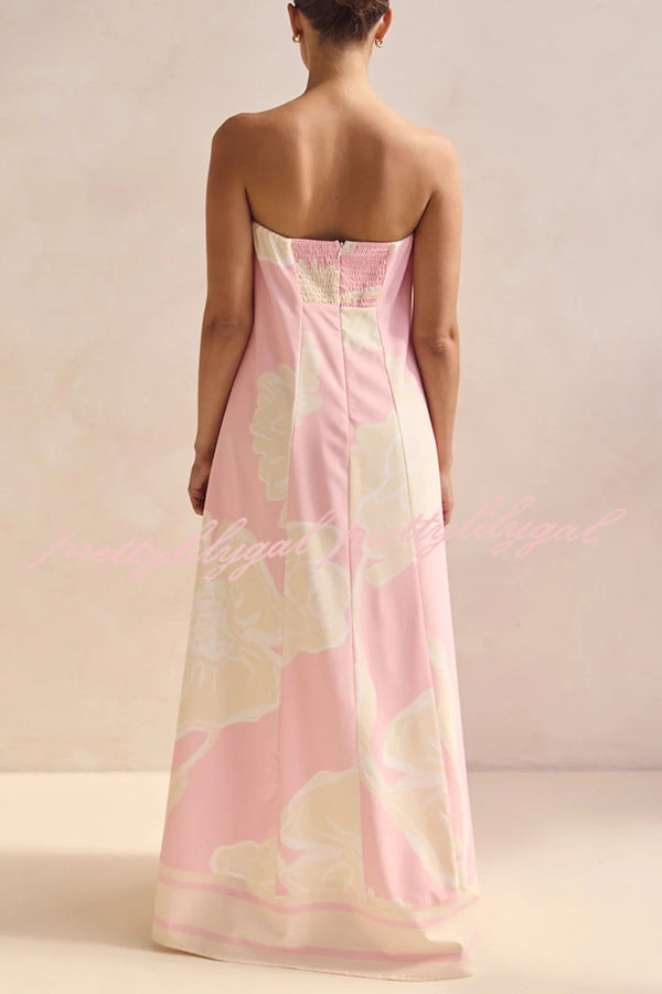 Unique Print Sexy Tube Top Back Zipper Loose Maxi Dress