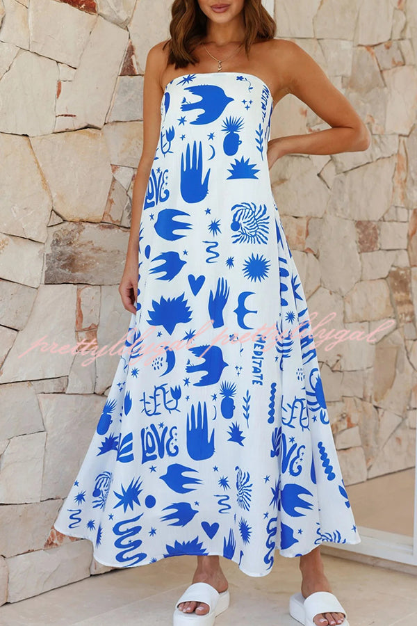 Sandy Silhouette Unique Print Strapless A-line Maxi Dress