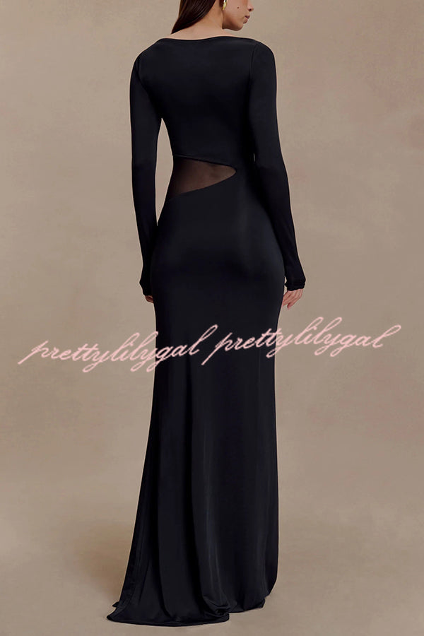 Fashion Long-sleeved Slim Sexy Hollow Slit Maxi Dress