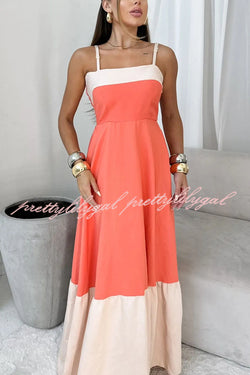 Fashionable Contrast Color Stitching Sling Maxi Dress